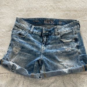Buckle black destroyed jean shorts- size 28